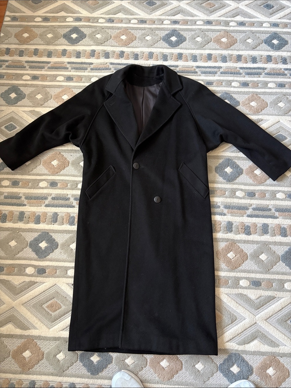 Men's Wool Black Long Overcoat - Classic Tailored Coat